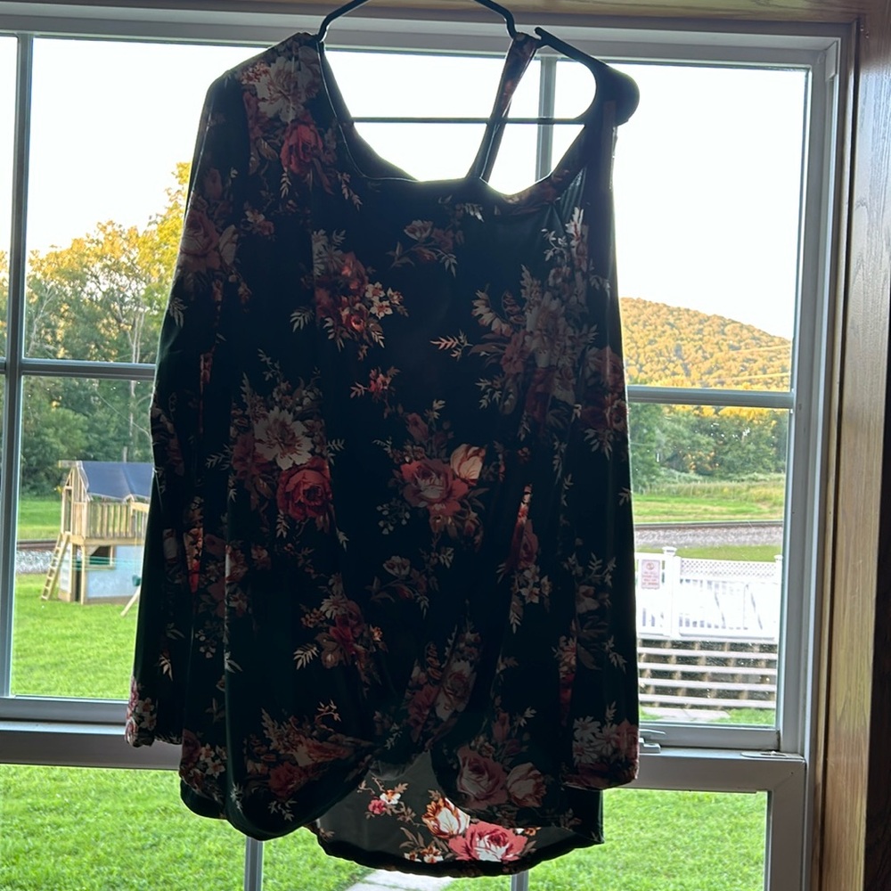 Dark green off the left shoulder floral